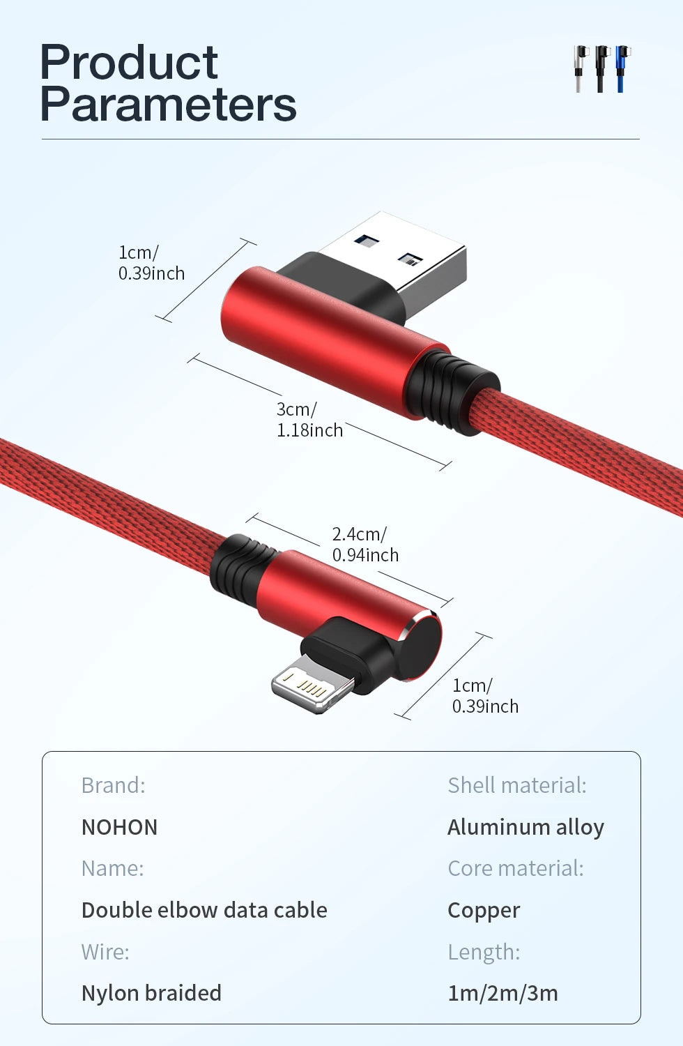 Fast Charge 90 Degree USB Cable for iPhone & iPad | 2m & 3m Options