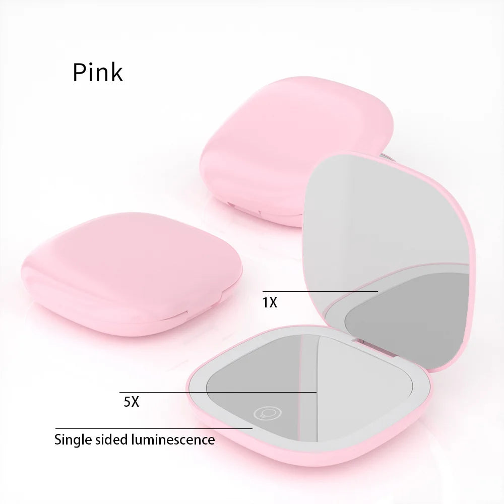 Portable Compact LED Makeup Mirror with 5x/10x Magnification