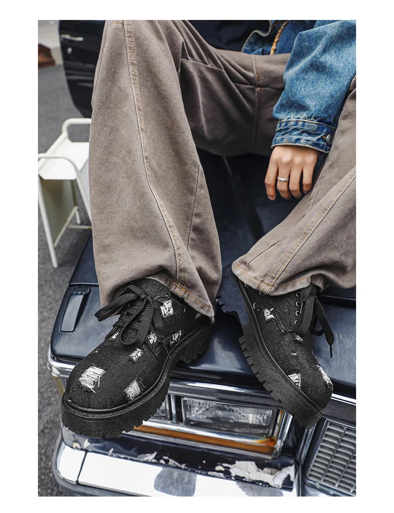 Comfortable Denim Low Top Boots with Thick Sole | Trendy Sneakers