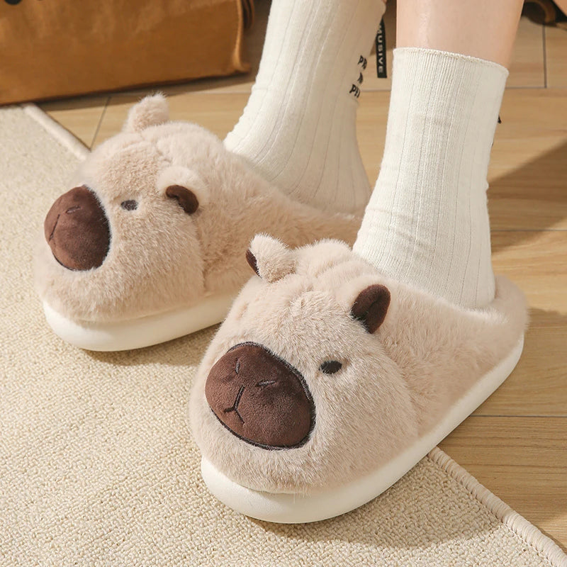Women's Cute Plush Capybara Slippers | Cozy Indoor House Shoes