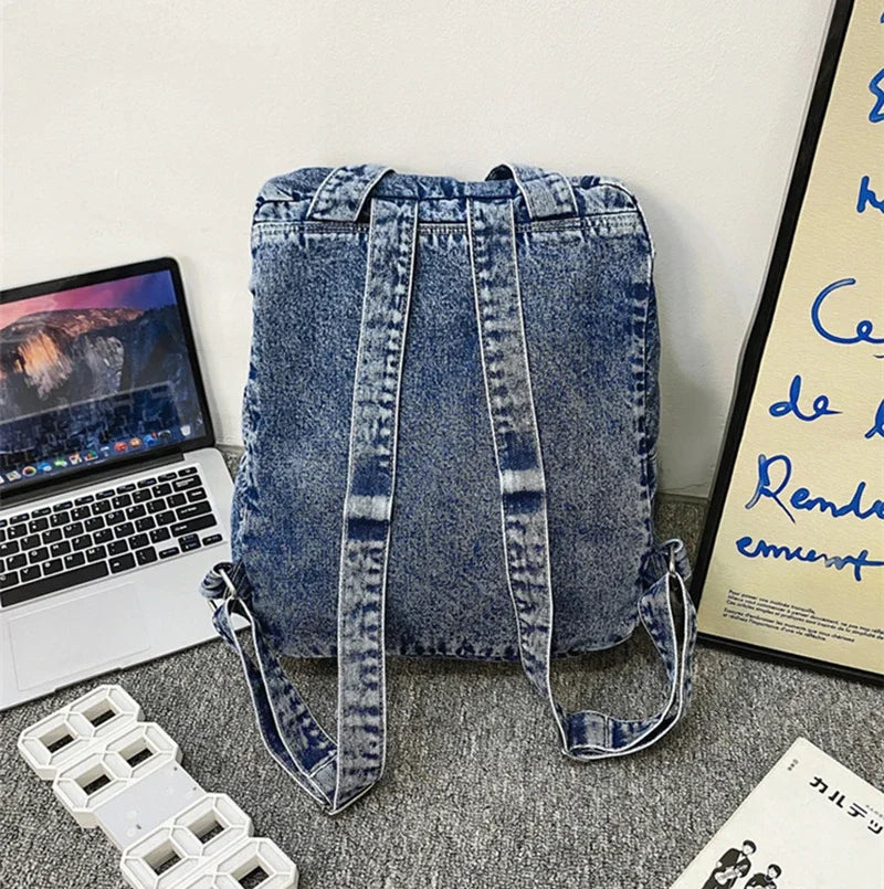 Casual Denim Backpack | Large Capacity Laptop Bag for School & Travel