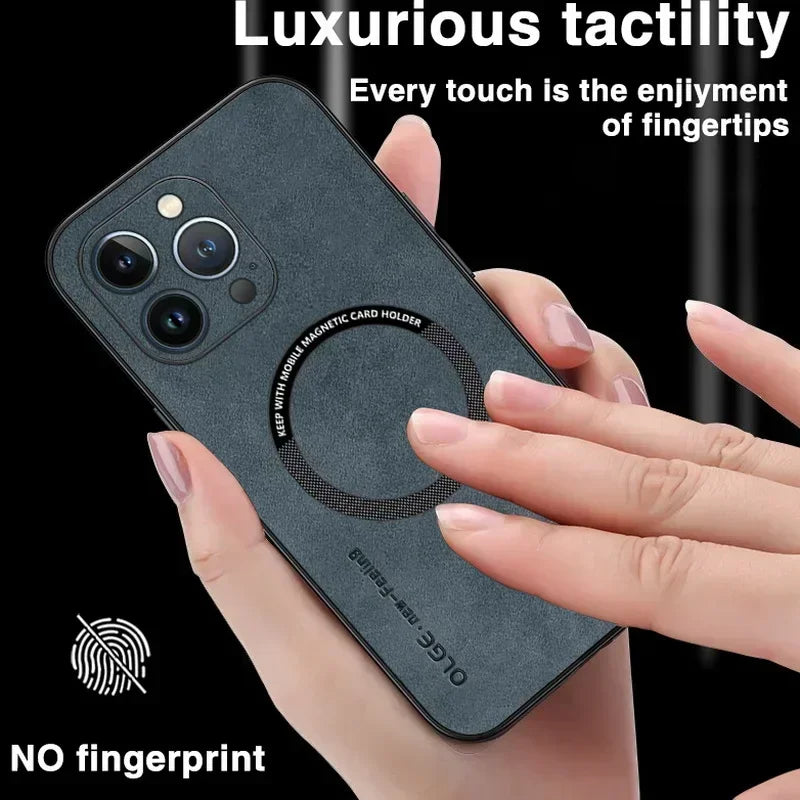 Luxury Leather Shockproof Phone Case for iPhone | Magnetic Charging