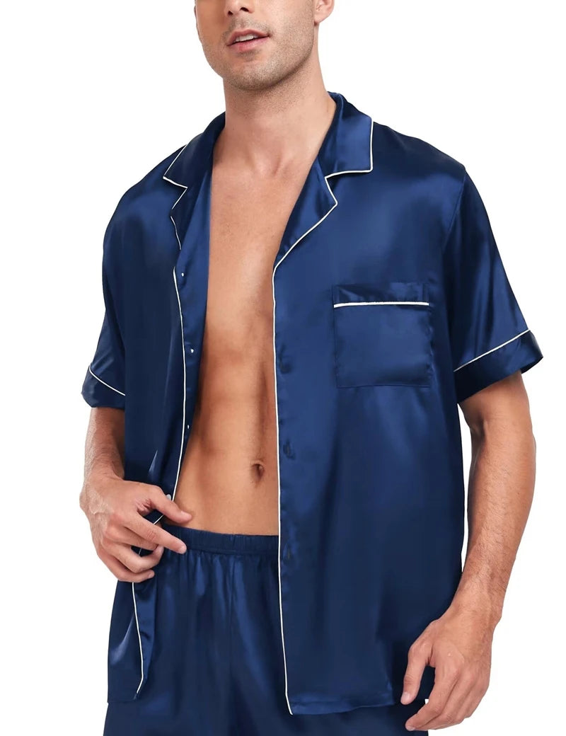 Men's Luxury Satin Pajama Set | Short Sleeve Summer Sleepwear