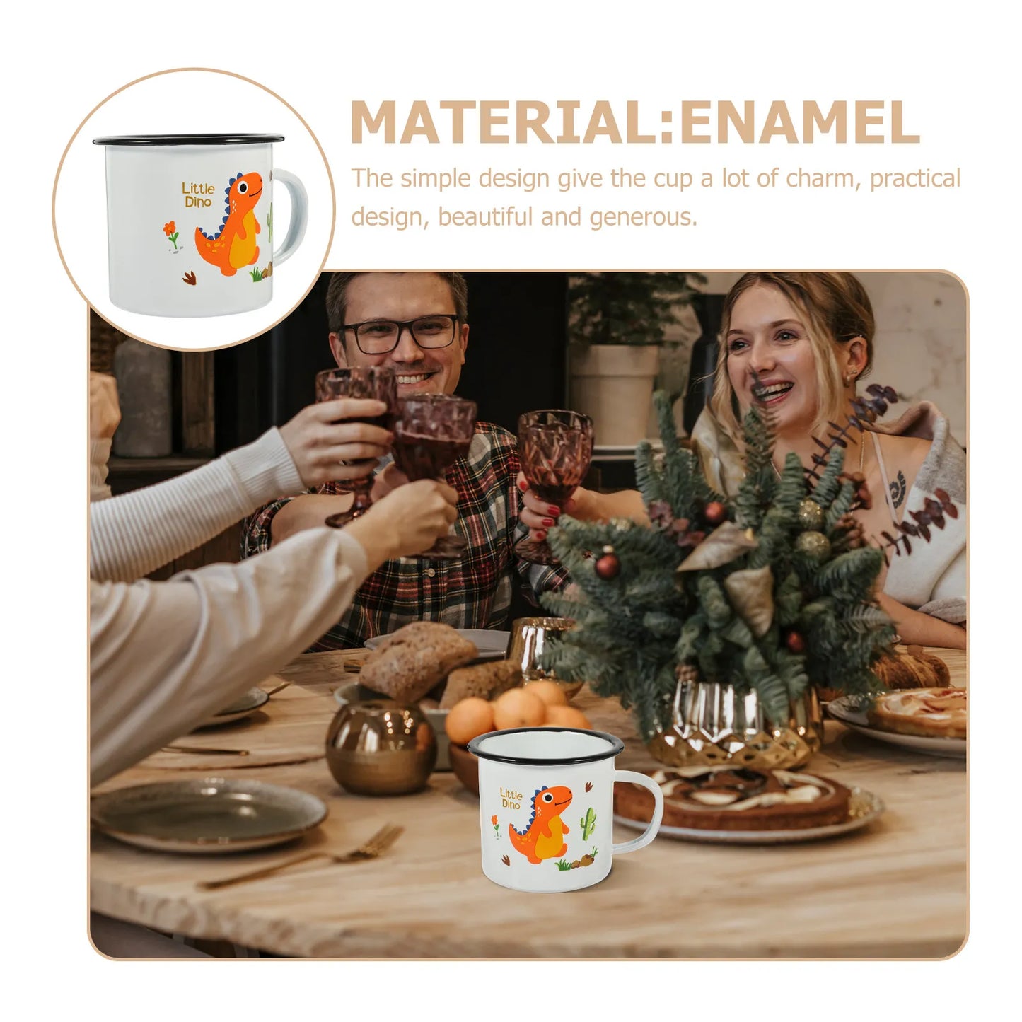 Dinosaur Cartoon Enamel Mug | Fun Heat-Resistant Camping Cup