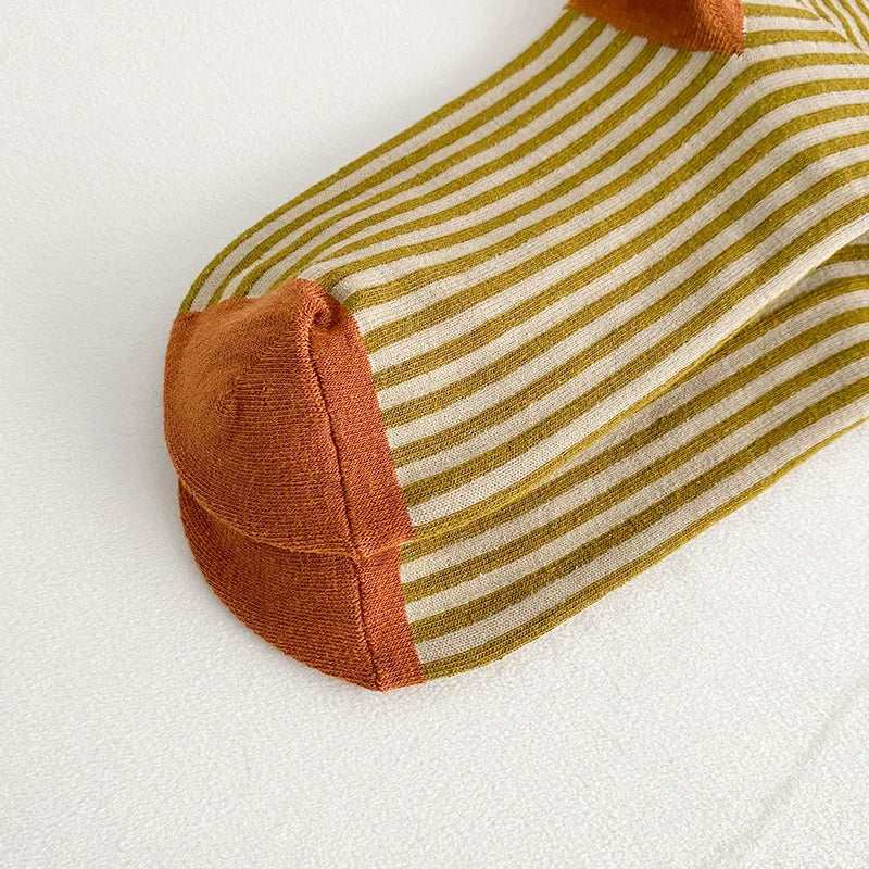 Multicolor Striped Casual Crew Socks for Women | Stylish Comfort