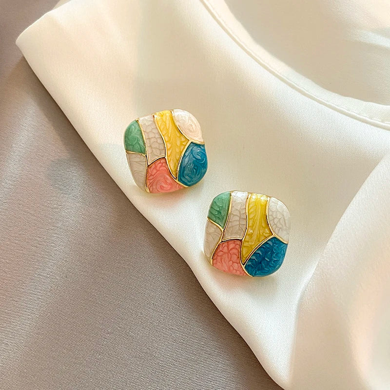 Romantic Retro Enamel Gold Hoop Earrings for Women | Fashion Jewelry