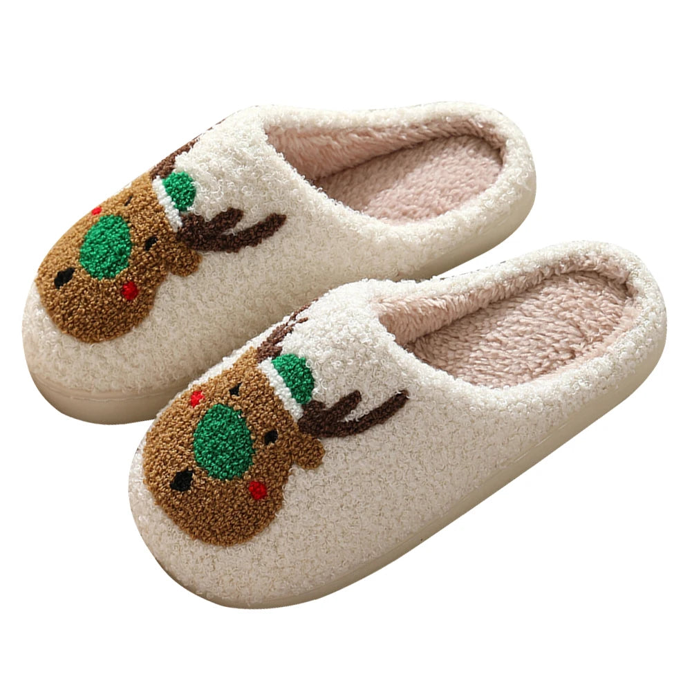 Unisex Christmas Deer Plush Slippers | Cozy Fluffy House Shoes