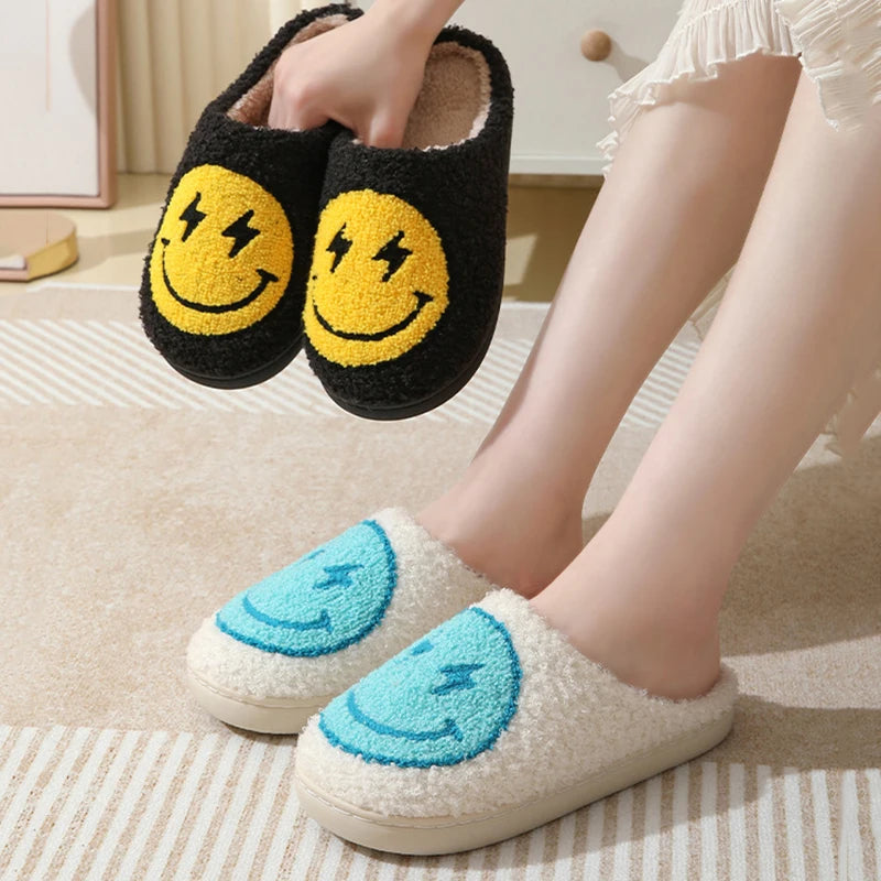 Women's Leopard Print Plush Slippers | Cute Smile Face House Shoes