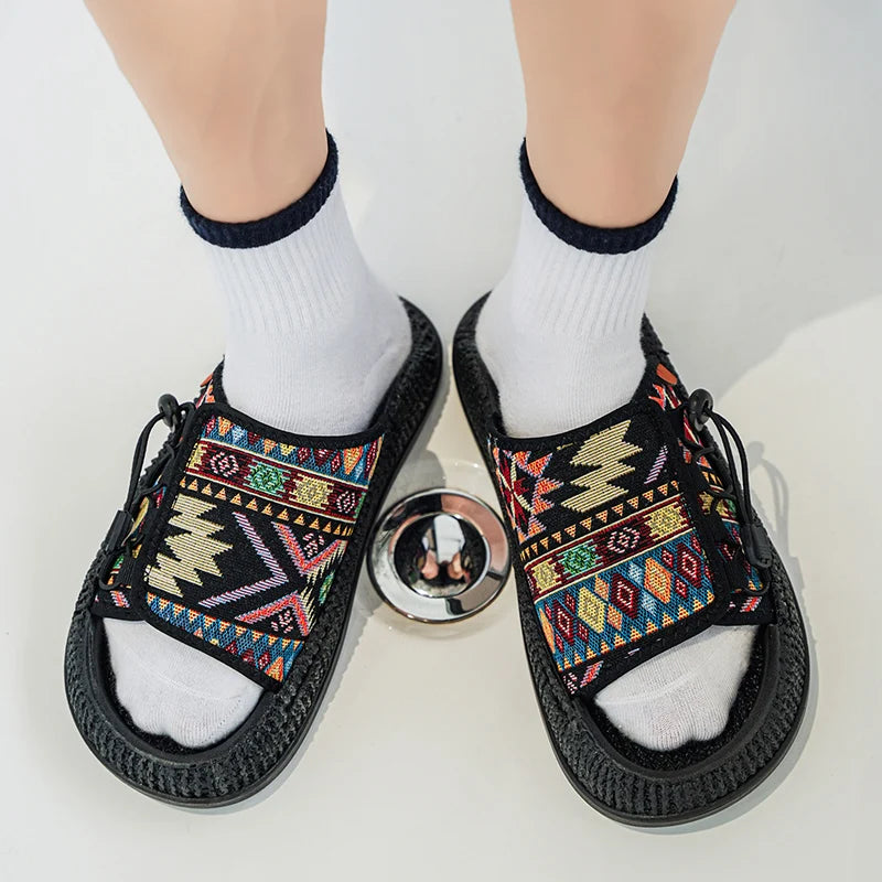 Men's European and American Style Outdoor Slippers, Thick-soled Fashionable Flip Flops for Beach and Leisure