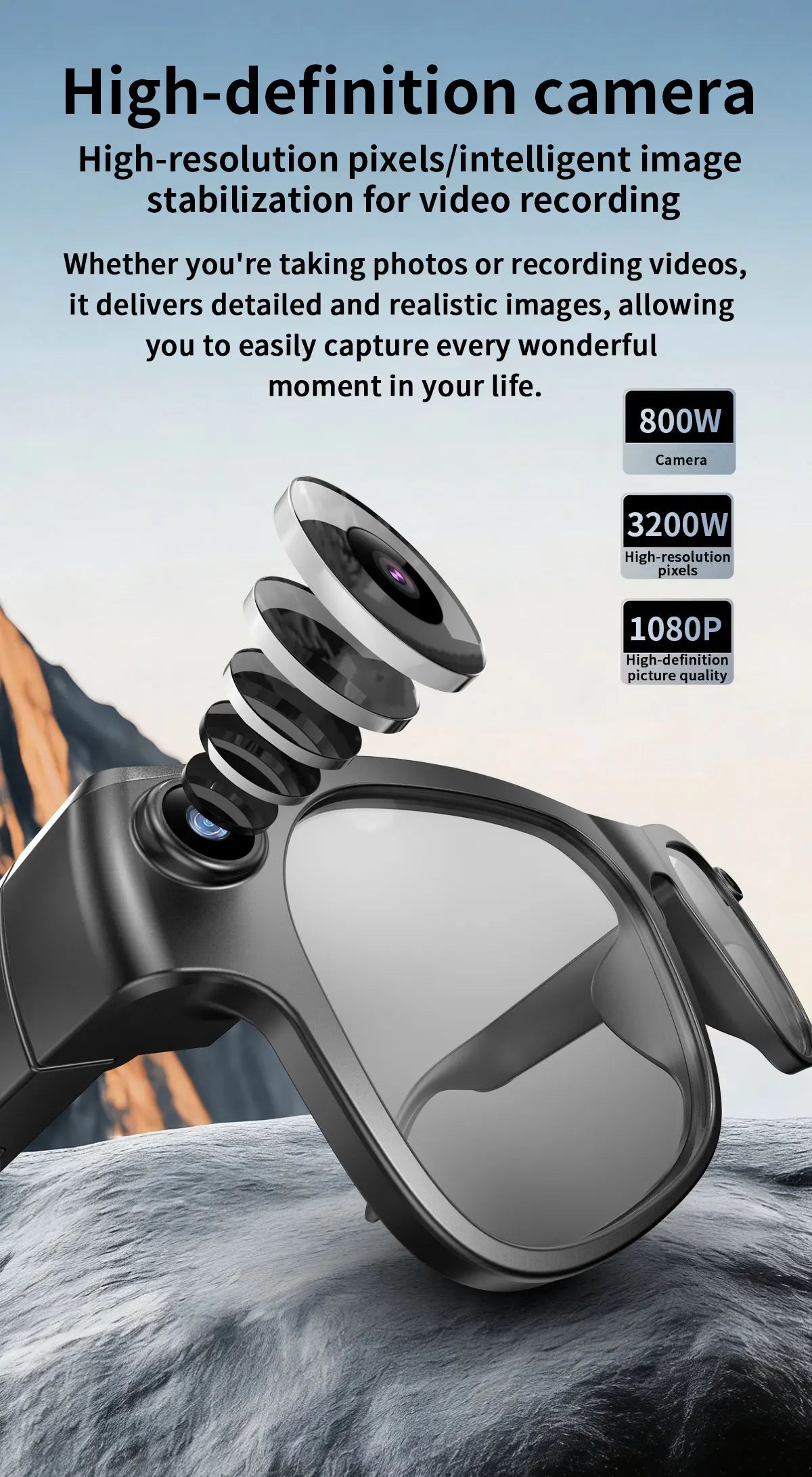 AI Smart Glasses with 8MP Camera & Multi-Language Translation