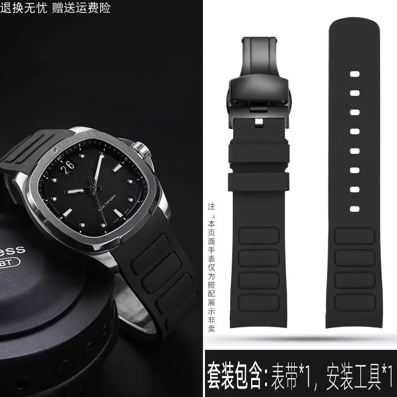 22mm Rubber Watch Strap | Stylish Black/Grey Fluoroelastomer Band