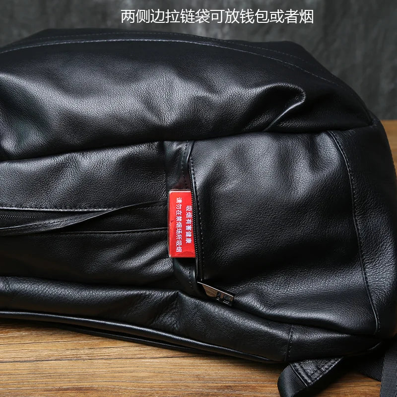 Mochila de piel auténtica de gran capacidad para hombre | Perfecta para viajes y negocios