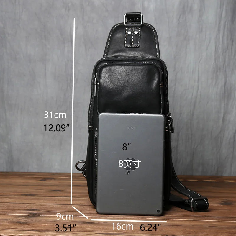 Bolso de pecho de cuero hecho a mano elegante para hombre | Bandolera espaciosa