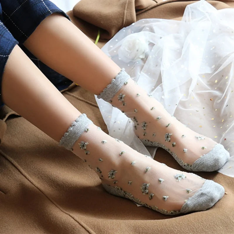 Women's Vintage Retro Flower Embroidery Long Socks | Summer Fashion