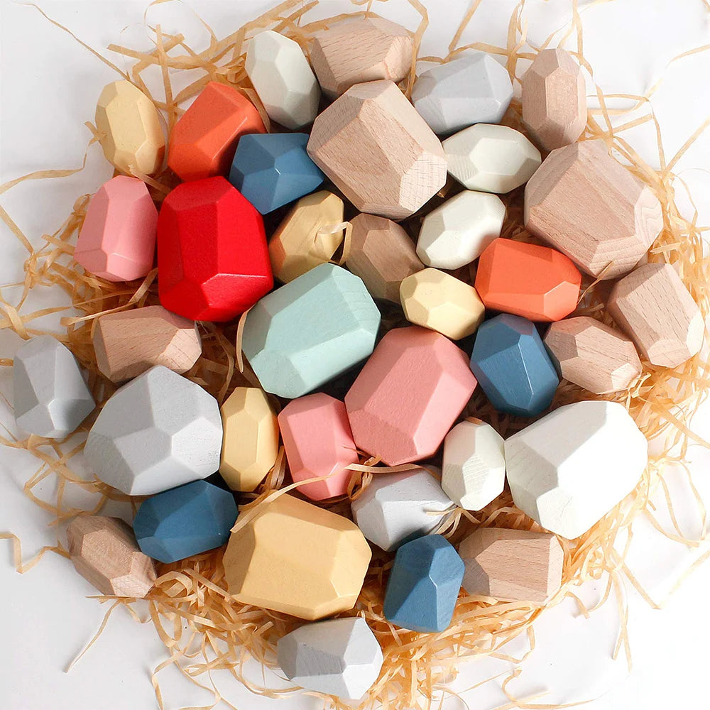 Wooden Sorting Stacking Rocks for Kids | Montessori Learning Toy