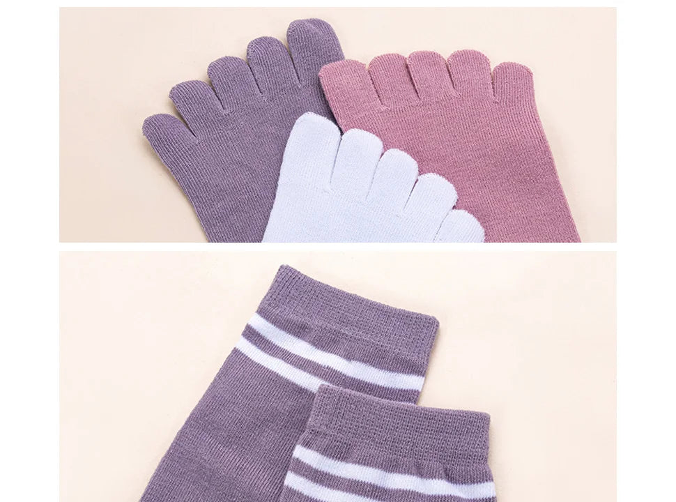 Women's Breathable Cotton Striped Invisible 5 Finger Socks | Soft Comfort