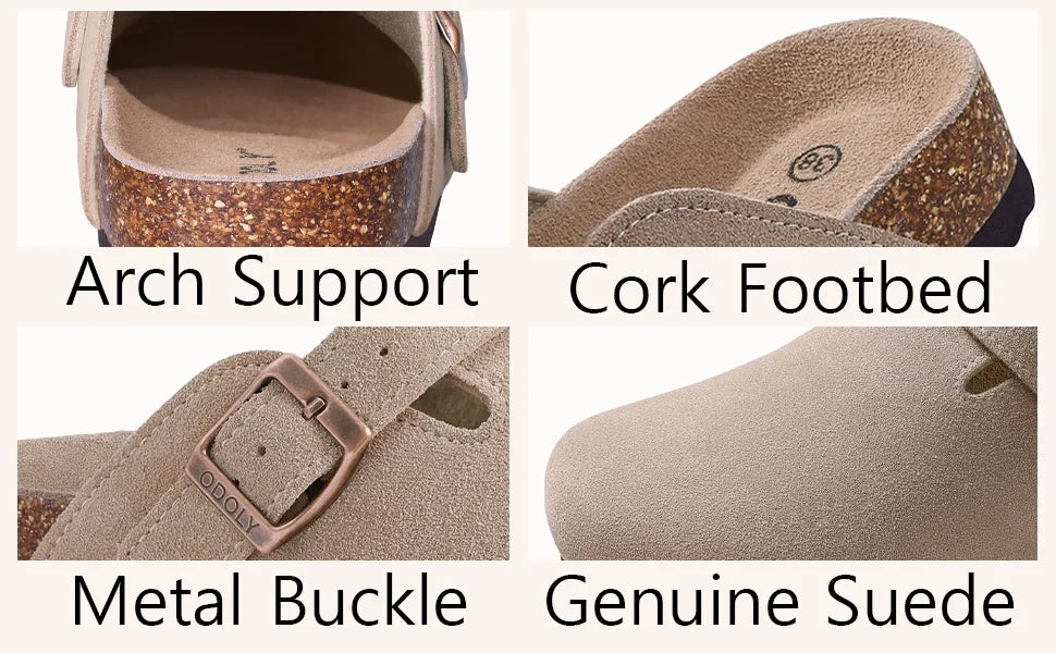 Women's Classic Cork Slippers | Comfortable Suede Clogs with Arch Support