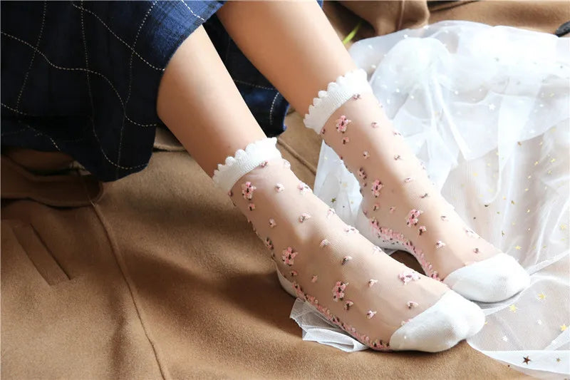 Women's Vintage Retro Flower Embroidery Long Socks | Summer Fashion