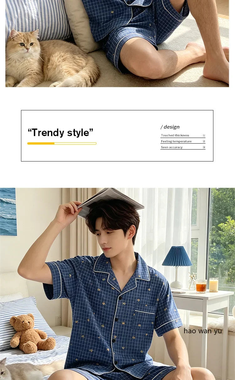 Men's Plaid Short Sleeve Pajamas | Comfortable Sleepwear Set