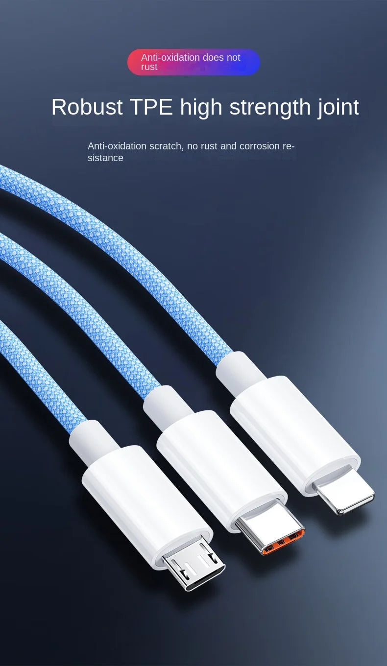 100W 3 In 1 Fast Charging Cable | Universal USB C Charger Cord