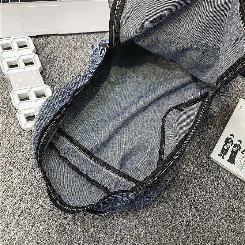 Casual Denim Backpack | Large Capacity Laptop Bag for School & Travel