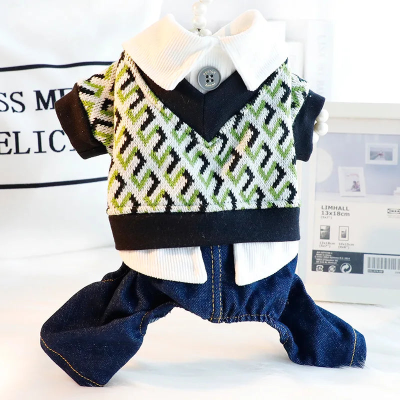 Stylish Knit Sweater Vest Costume for Small Dogs | Pet Jumpsuit Sets