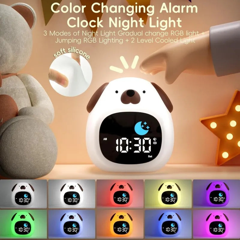 Cute Puppy-Shaped Kids Alarm Clock | Toddler Sleep Training Light