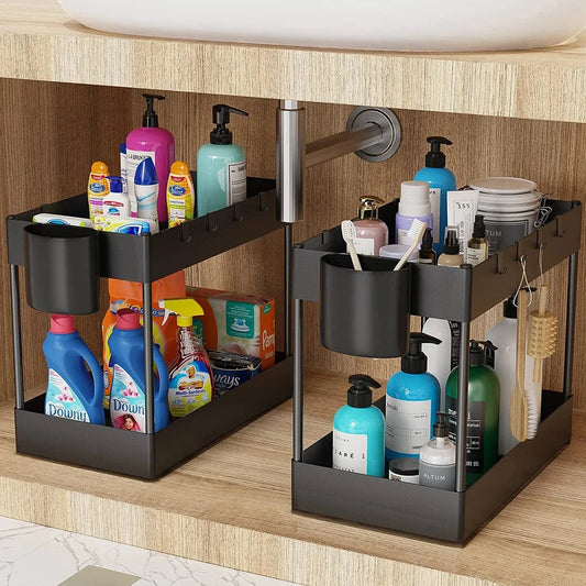 2 Tier Sliding Storage Basket | Multifunctional Organizer Rack