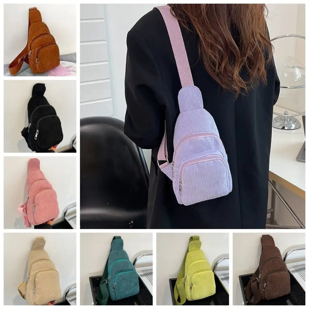 Solid Color Corduroy Chest Bag | Stylish Crossbody Schoolbag