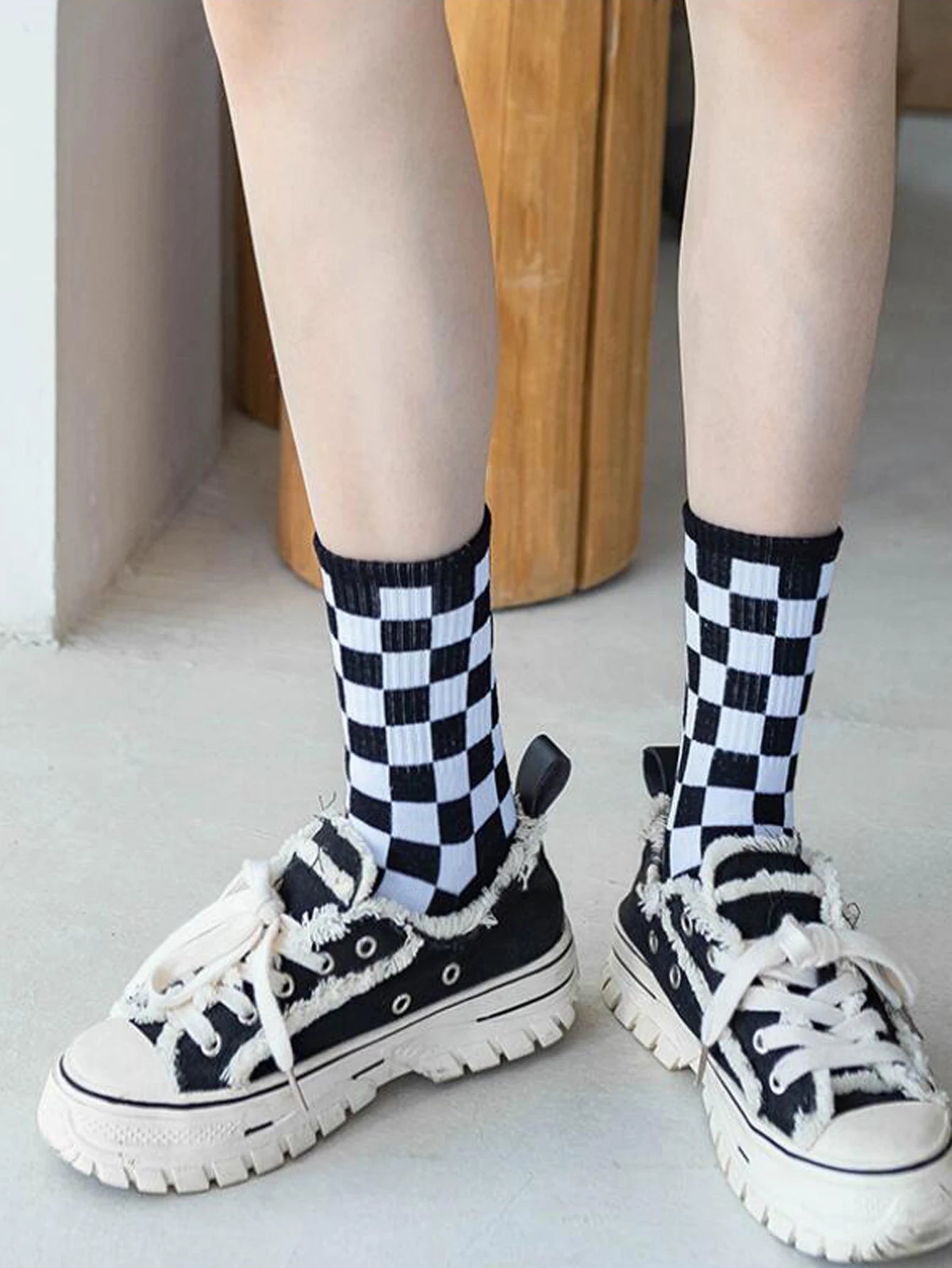 Unisex Checkerboard Socks | Trendy Geometric Cotton Streetwear