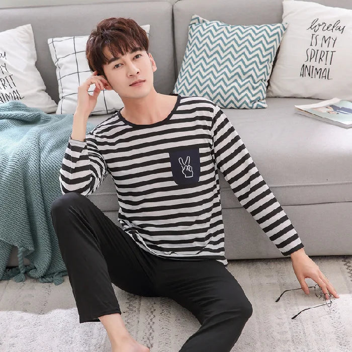 Men's Striped Long-Sleeved Pajamas | Comfortable Sleepwear Set