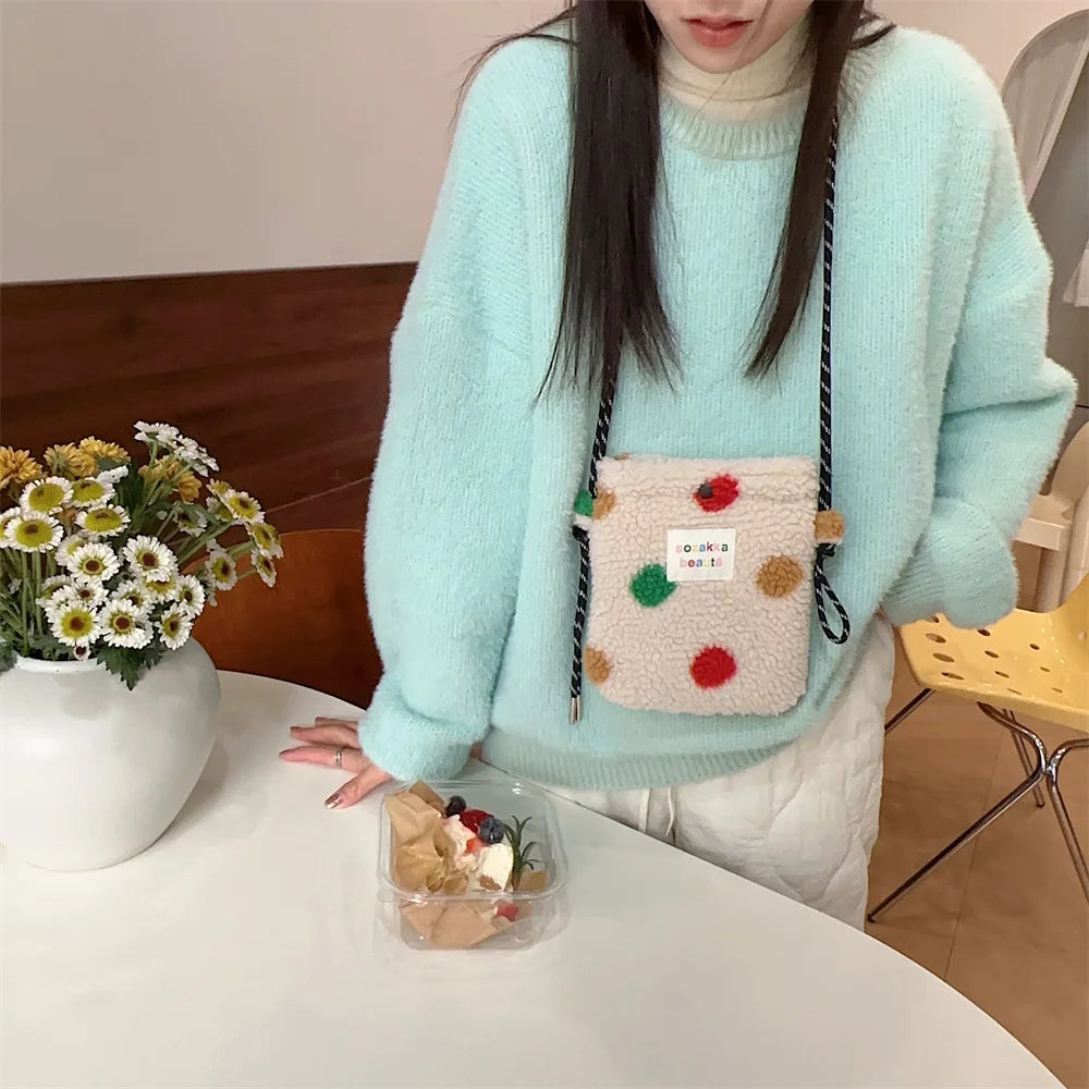Cute Plush Dot Crossbody Bags for Women | Portable Shoulder Bag