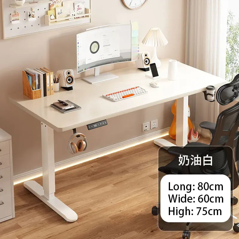 Electric Height Adjustable Solid Wood Computer Desk for Home & Office