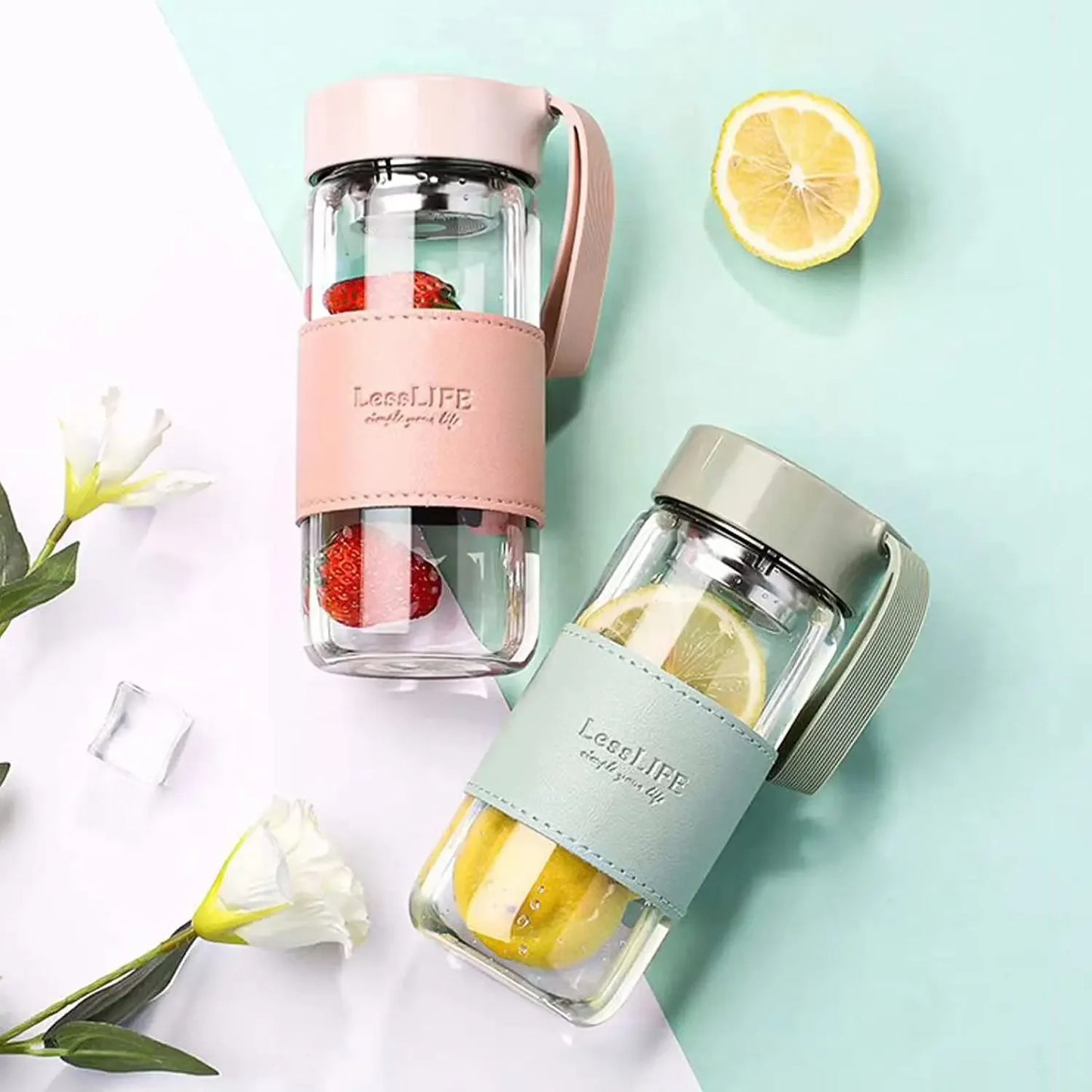 Japanese Style Glass Water Bottle with Tea Infuser | 480ml