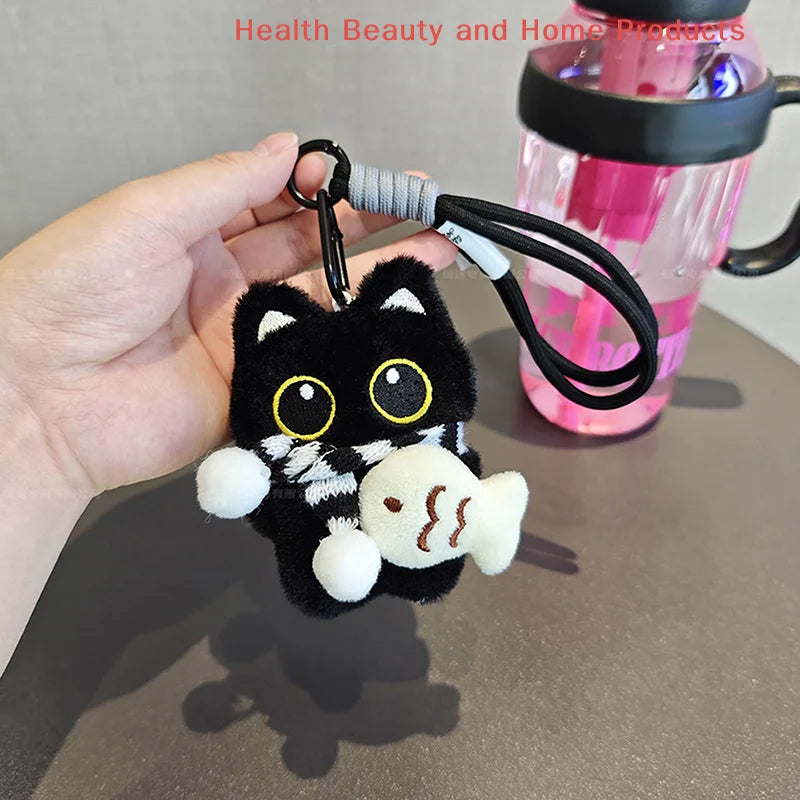 Adorable Plush Black Cat Doll Keychain | Cute Backpack Pendant