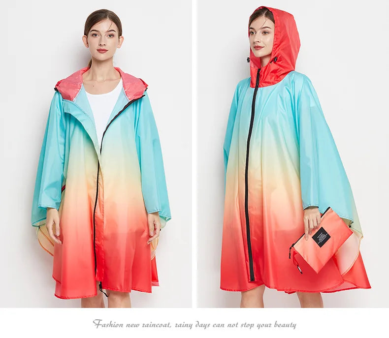 Big Size Women Gradient Color Raincoat | Lightweight Waterproof Cloak