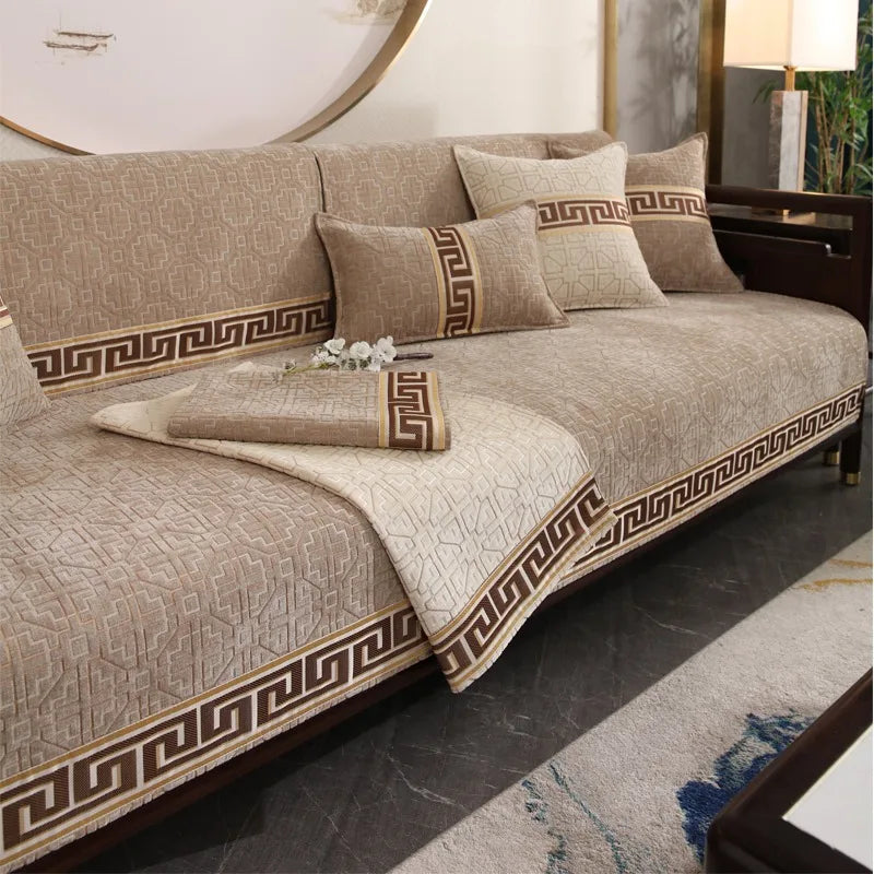 Non-Slip Geometric Chenille Sofa Cover | Universal All-Seasons Towel
