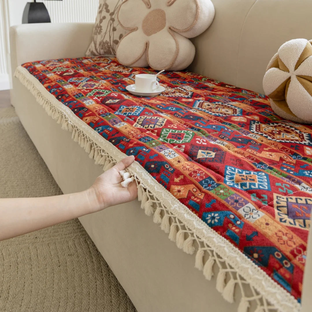 Boho Pattern Quilting Sofa Pad | Anti-Slip Multi-Use Cover