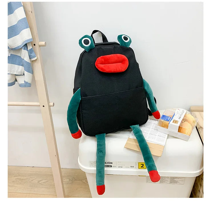Cartoon Frog Shape Canvas Backpack for Girls | Fun & Functional
