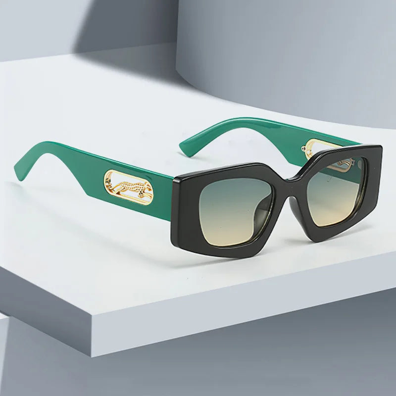 Stylish Women's Black Geometric Sunglasses with Gold Accents