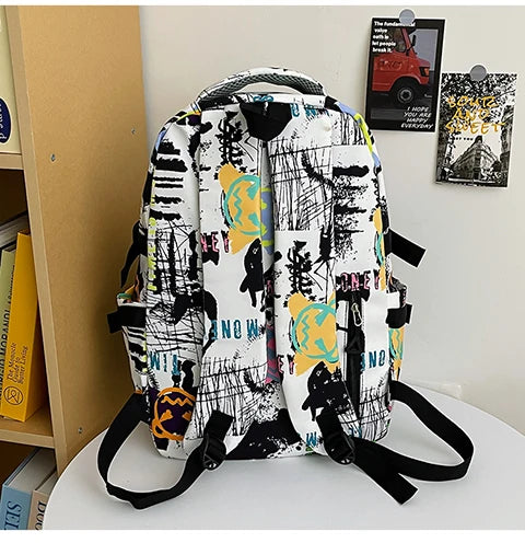 Trendy Personalized Graffiti Japanese Backpack | Large Capacity Book Bag