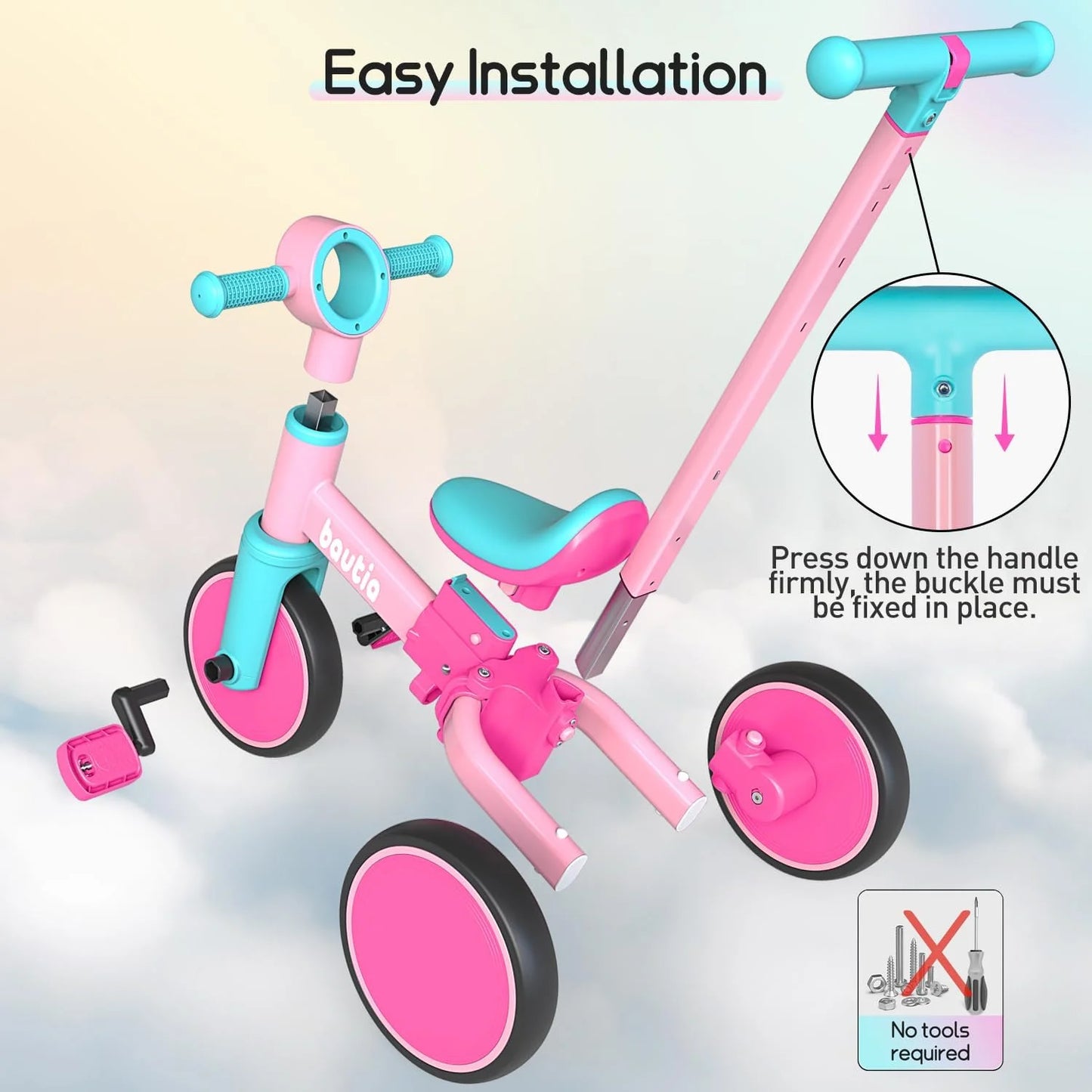 Kids Tricycle with Push Handle | 5-in-1 Balance Bike for Toddlers