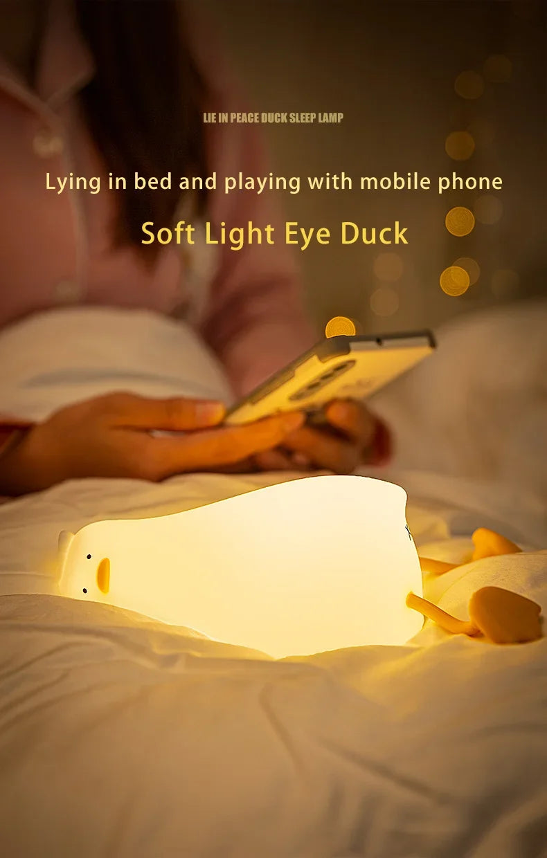 Bonita lámpara de noche LED con forma de pato | Lámpara de silicona regulable para guardería