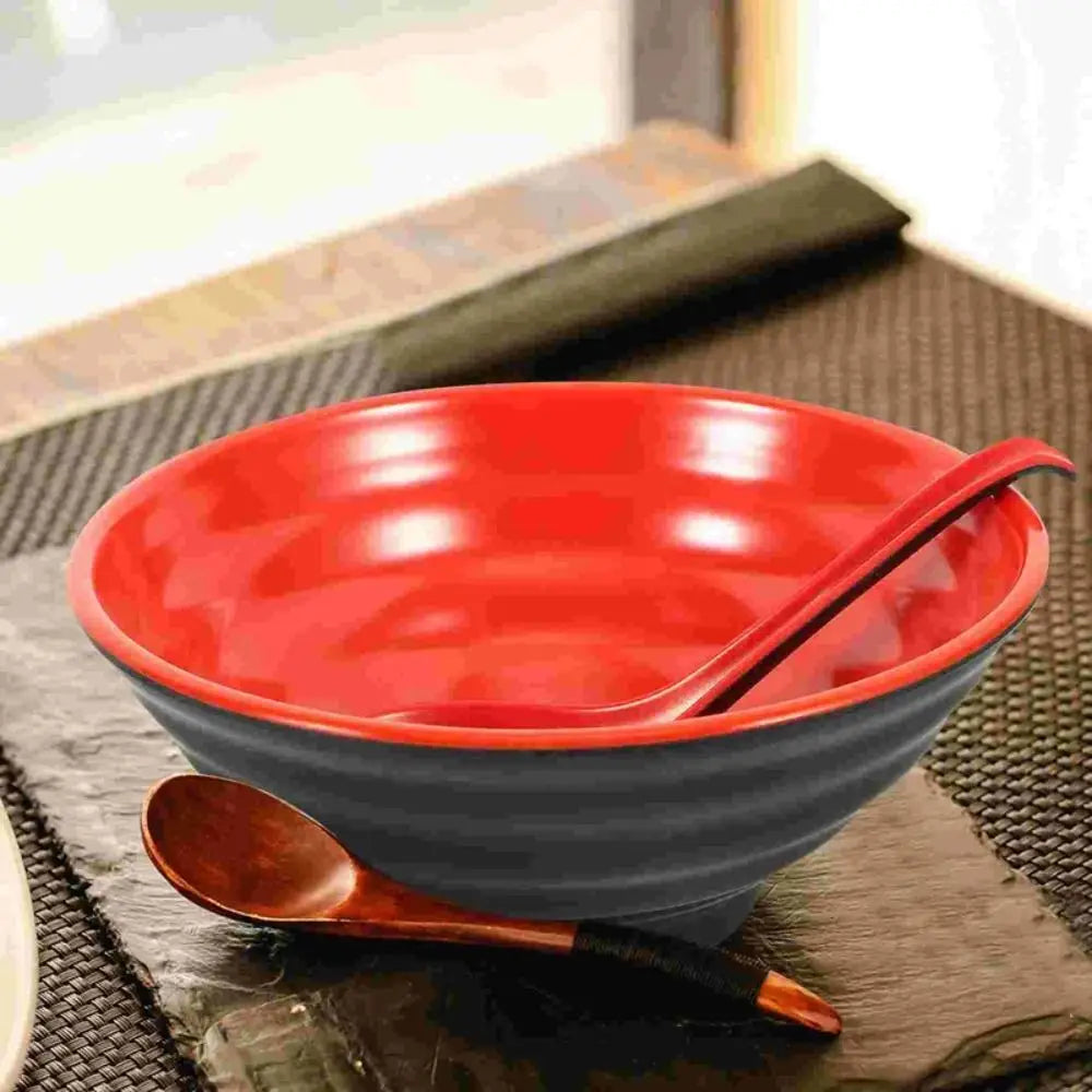 Elegante tazón de melamina rojo y negro para ramen | Tazón de sopa apto para el calor