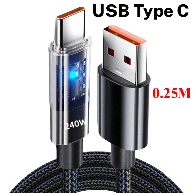 240W Nylon USB C PD Super Fast Charging Cable with LED Display
