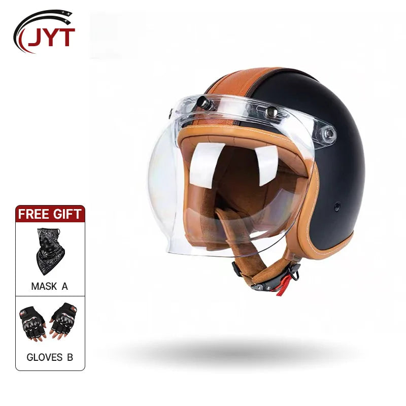 Retro Open Face 3/4 Motorcycle Helmet with Colorful Lens | DOT Certified