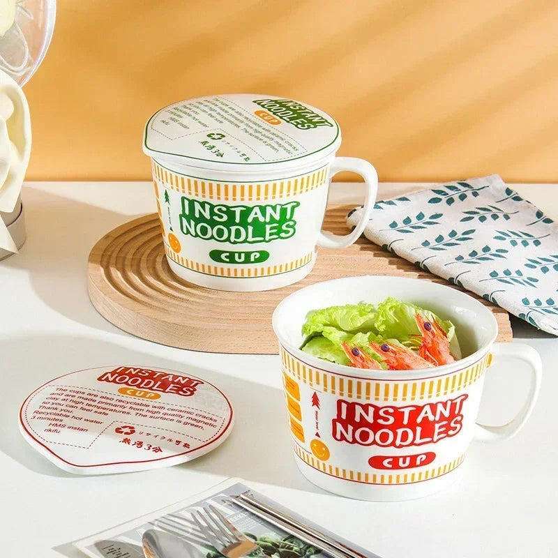 Cuenco de ramen de gran capacidad con asa | Elegante cuenco de cerámica para fideos