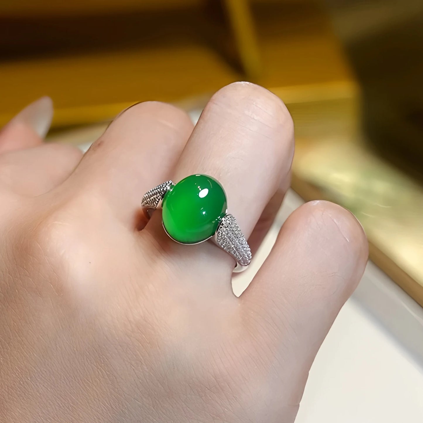 Adjustable Geometric Jade Ring for Women | Vintage Jewelry Gift