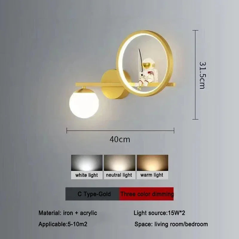 Lámpara de aplique de pared de astronauta creativo | Iluminación infantil moderna