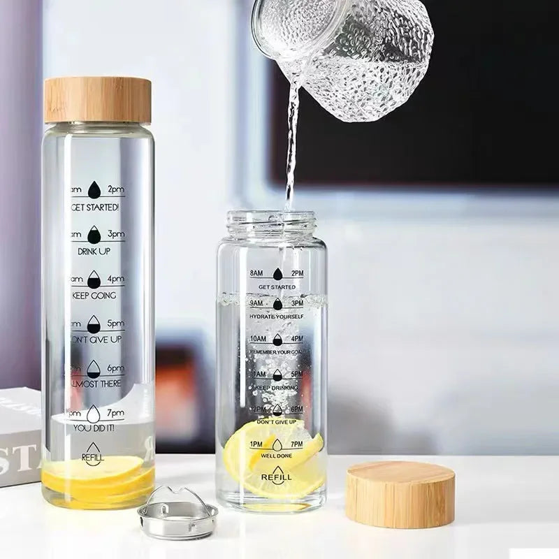 Large Capacity Glass Water Bottle with Time Marker | 1000ml